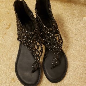 Black with Silver Rhinestone Sandals